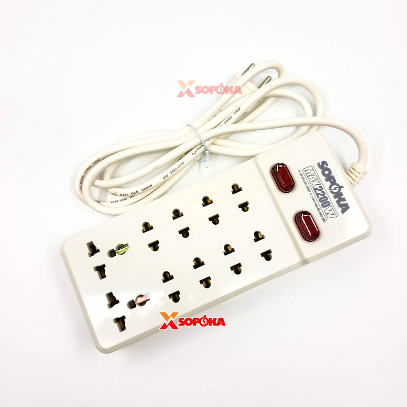 Ổ Cắm Điện 10 Lỗ Có Dây 2200W Lõi Sứ Chịu Nhiệt 10Y SOPOKA