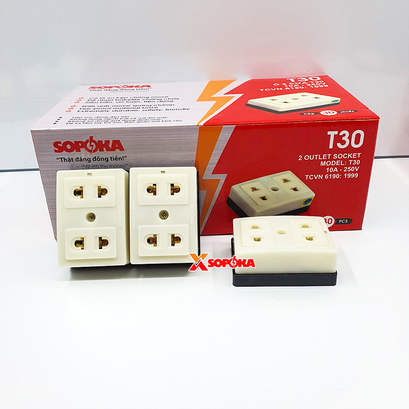 Ổ Cắm Điện 2 Lỗ Gắn Táp Lô SOPOKA T30 An Toàn 2200W