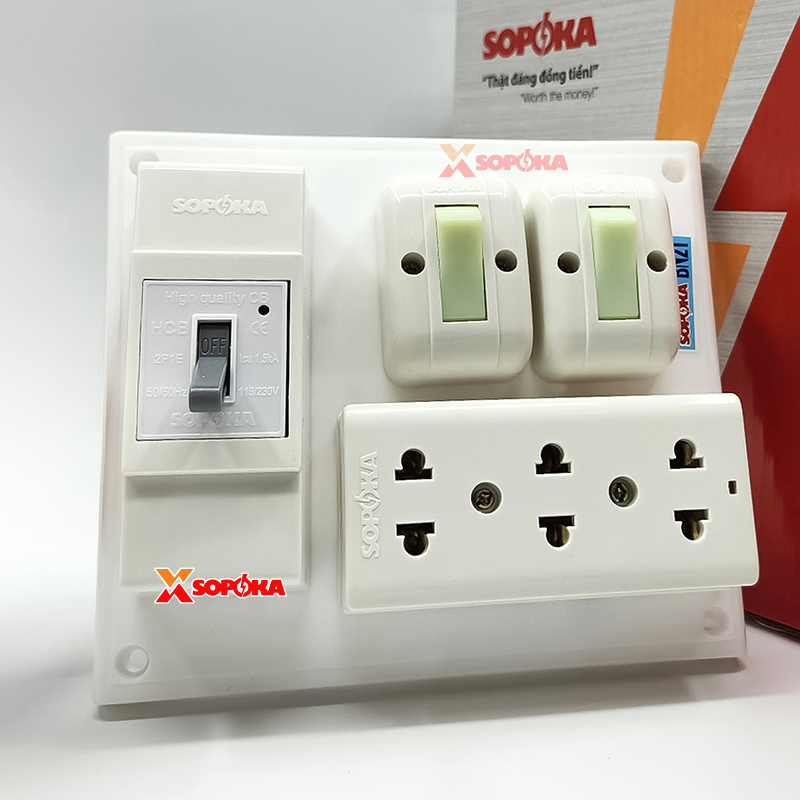 Bảng Điện Táp Lô 2 Công Tắc 3 Ổ Cắm Có CB 30A BN21 SOPOKA