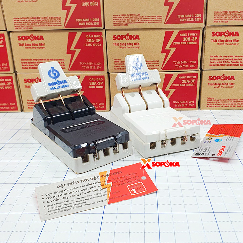 Cầu Dao Điện Đế Sứ 3 Pha 3P Cực Đúc Màu Trắng 30 A 600 V – Mã D9 SOPOKA