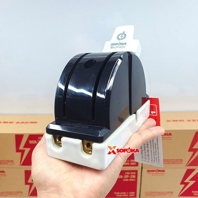 Cầu Dao Đảo Đế Sứ 1 Pha 60A 2P 600V 2N Cực Đúc Màu Đen D22(A) SOPOKA