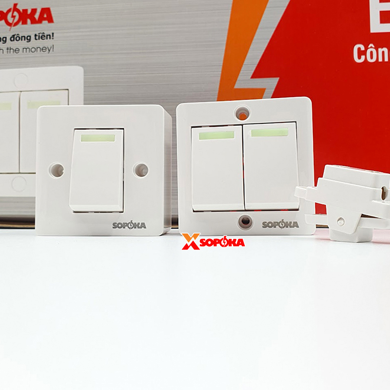 Công Tắc Đơn SOPOKA E1S – Chống Cháy, Có Dạ Quang, 5A 220V
