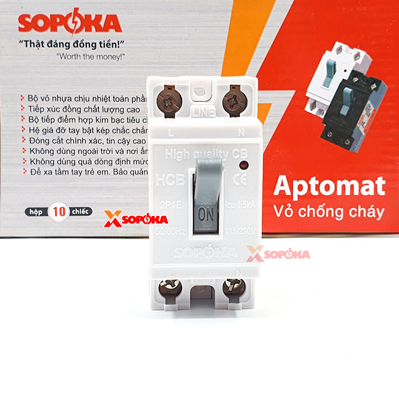 Aptomat CB Cóc 1 Pha HCB SOPOKA Màu Trắng – Chống Cháy, An Toàn