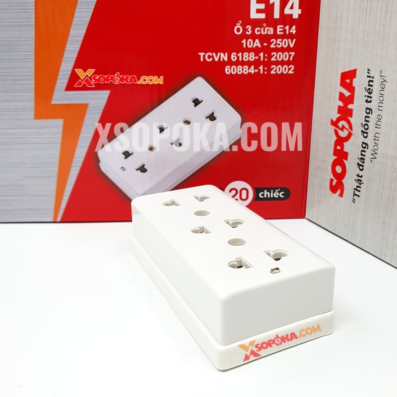 Ổ cắm điện 3 lỗ gắn táp lô E14 SOPOKA màu trắng chịu nhiệt