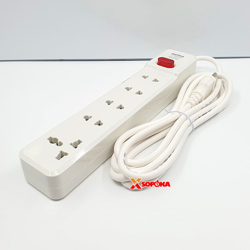 Ổ Cắm 5 Lỗ Lõi Sứ 2200W SOPOKA 5M2 – Có Dây, Công Tắc