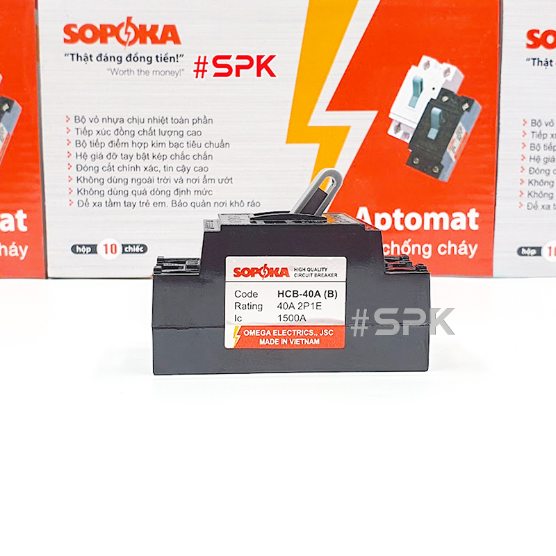 Aptomat CB Cóc 1 Pha HCB SOPOKA Màu Đen – Chống Cháy, An Toàn
