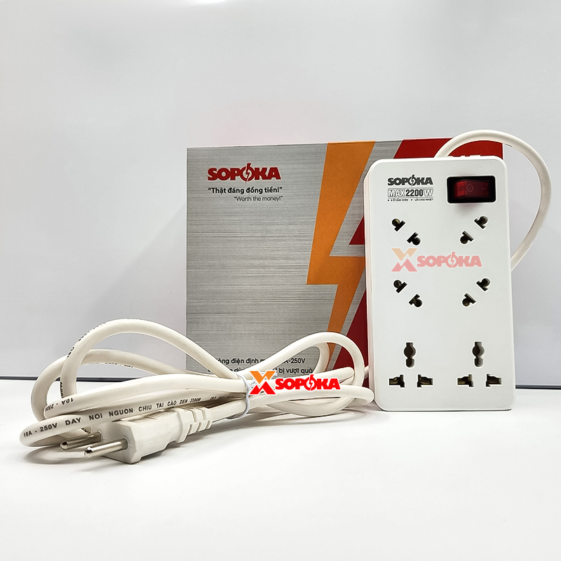 Ổ Cắm Điện 6 Lỗ Chéo Lõi Chịu Nhiệt 2200W 6A2 SOPOKA