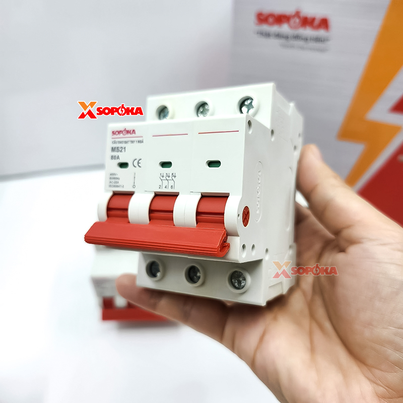 SOPOKA Cầu Dao Gạt Tay 1 Ngã 3P MS21 (15A–80A)