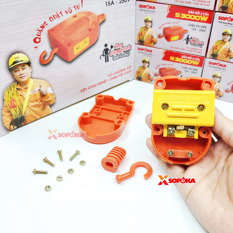 SOPOKA Ổ Cắm – Đầu Nối Điện 2 Cổng S3000W Có Móc Treo Siêu Chịu Tải