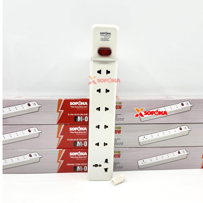 Ổ Cắm Điện 6 Lỗ 2200W Lõi Sứ Không Dây Có Công Tắc 6M-0 SOPOKA