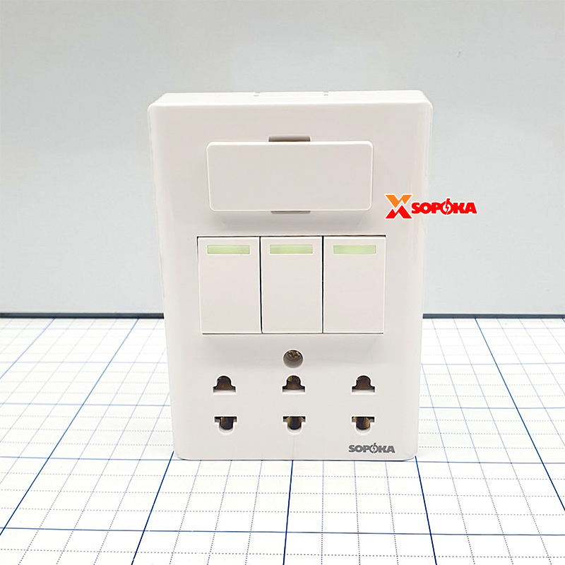 Bảng Điện Lắp Nổi Dòng E (E5A) Cao Cấp 3 Công Tắc 3 Ổ Cắm&nbsp;SOPOKA