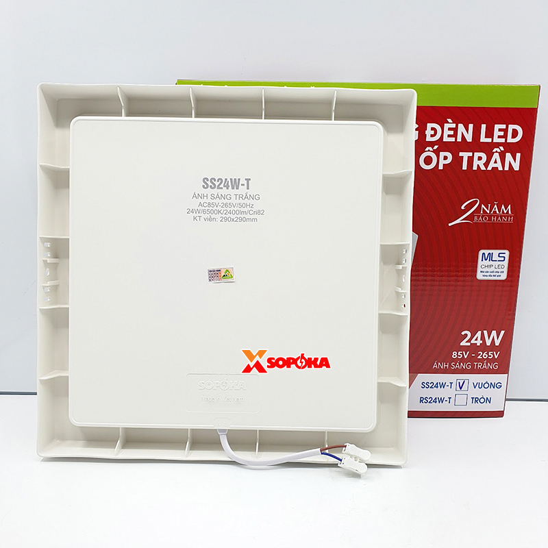 Bóng Đèn LED SS24W Ốp Trần Vuông 24 W Sáng Trắng Vành Nhựa SOPOKA