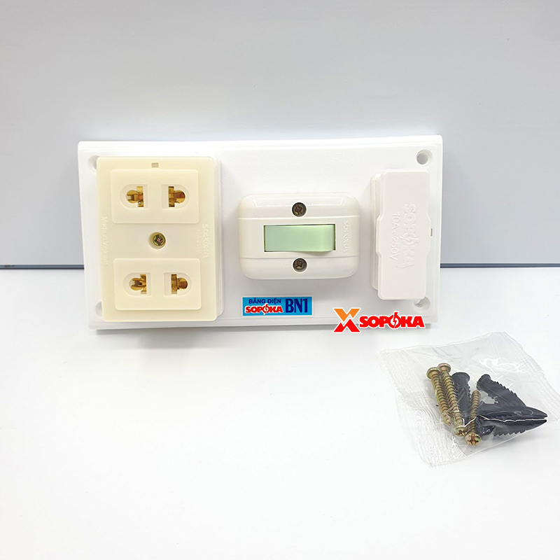 ảng Điện Táp Lô 1 Công Tắc 2 Lỗ Cắm Có Cầu Chì BN1 SOPOKA