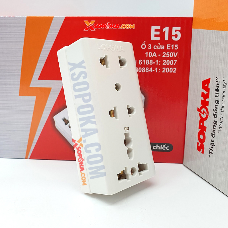 Ổ Cắm Điện 3 Lỗ Gắn Táp Lô E15 SOPOKA Chịu Tải 2200W, Chống Tuột Phích, Lắp Đặt Dễ Dàng