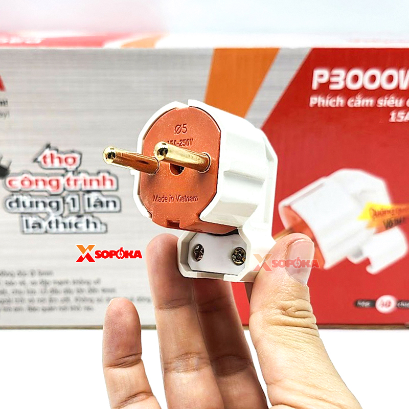 SOPOKA Phích Cắm Siêu Chịu Tải Dương Gập Vuông Góc 3000W 15A P3000W-G1