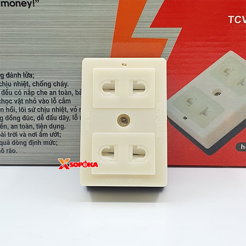 Ổ Cắm 2 Lỗ Gắn Táp Lô Có Nắp Che SOPOKA T30N 2200W