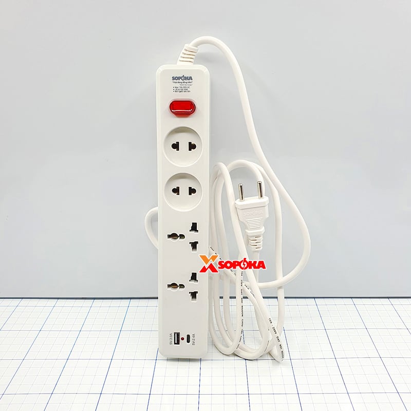 Ổ Cắm Điện 4 Lỗ USB Sạc Nhanh Lõi Sứ Chịu Nhiệt 2200W 4C2 SOPOKA