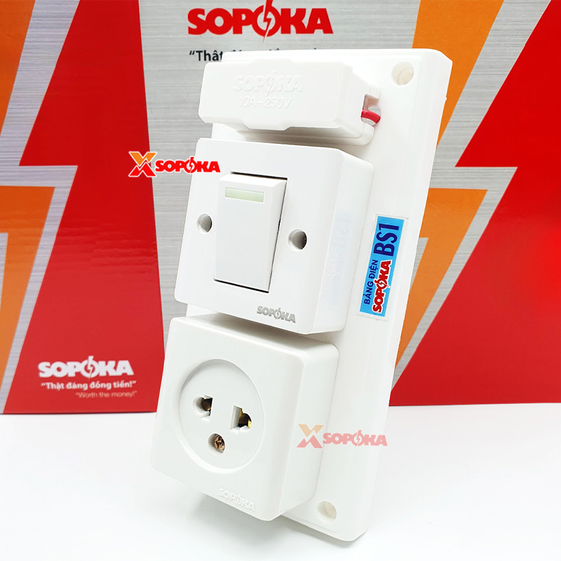 Bảng Điện 1 Công Tắc 1 Lỗ Cắm Có Cầu Chì BS1 SOPOKA