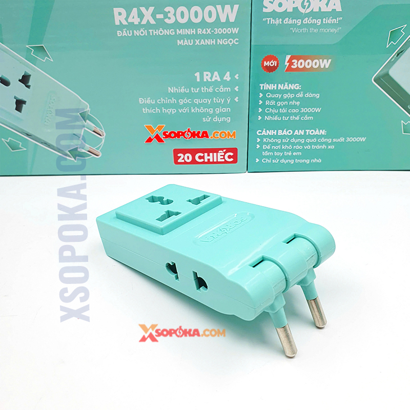 Ổ Chia Điện 4 Lỗ Dẹp Cổ Xoay 3000W 13A R4X-3000W SOPOKA
