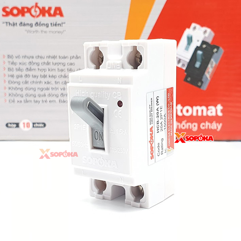 Aptomat CB Cóc 1 Pha HCB SOPOKA Màu Trắng – Chống Cháy, An Toàn
