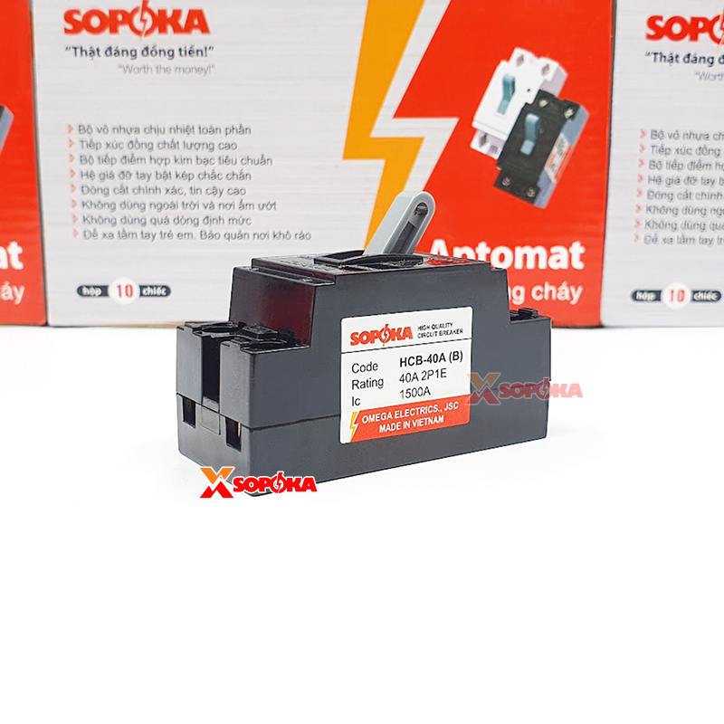 Aptomat CB Cóc 1 Pha HCB SOPOKA Màu Đen – Chống Cháy, An Toàn