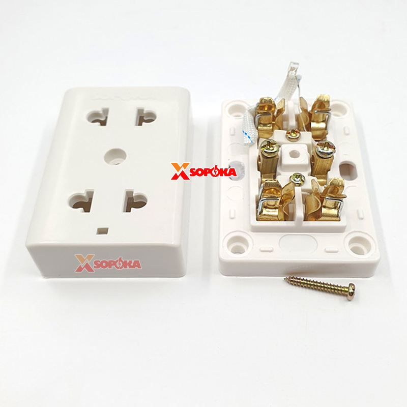 Ổ Cắm Điện 2 Lỗ Gắn Tường/Gắn Táp Lô SOPOKA E12