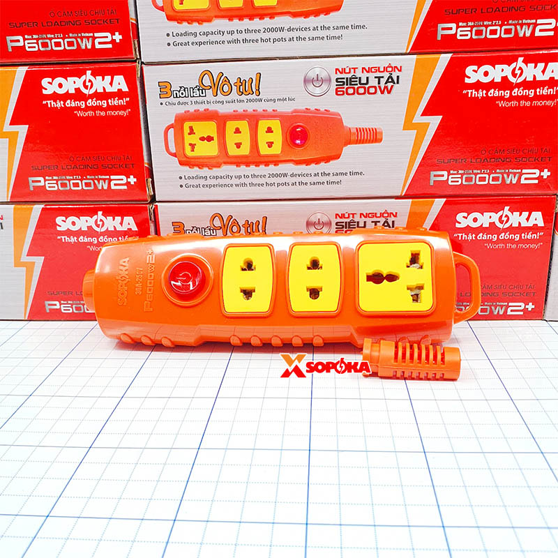 Ổ Cắm Điện 3 Lỗ 6000W Không Dây Có Nút Nguồn P6000W2+ SOPOKA