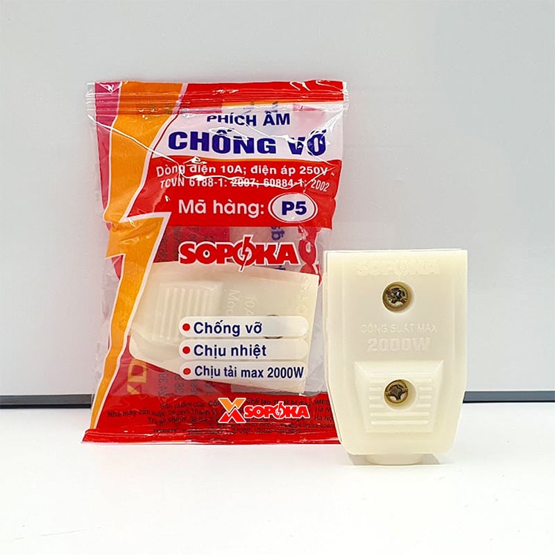 Phích Cắm Điện Âm Trắng Phích Cắm Cái P5 Chống Vỡ SOPOKA