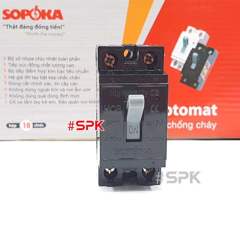 Aptomat CB Cóc 1 Pha HCB SOPOKA Màu Đen – Chống Cháy, An Toàn