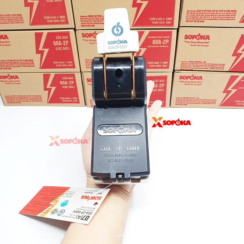 Cầu Dao Đế Sứ 1 Pha 60A-2P Màu Đen D7(A) SOPOKA
