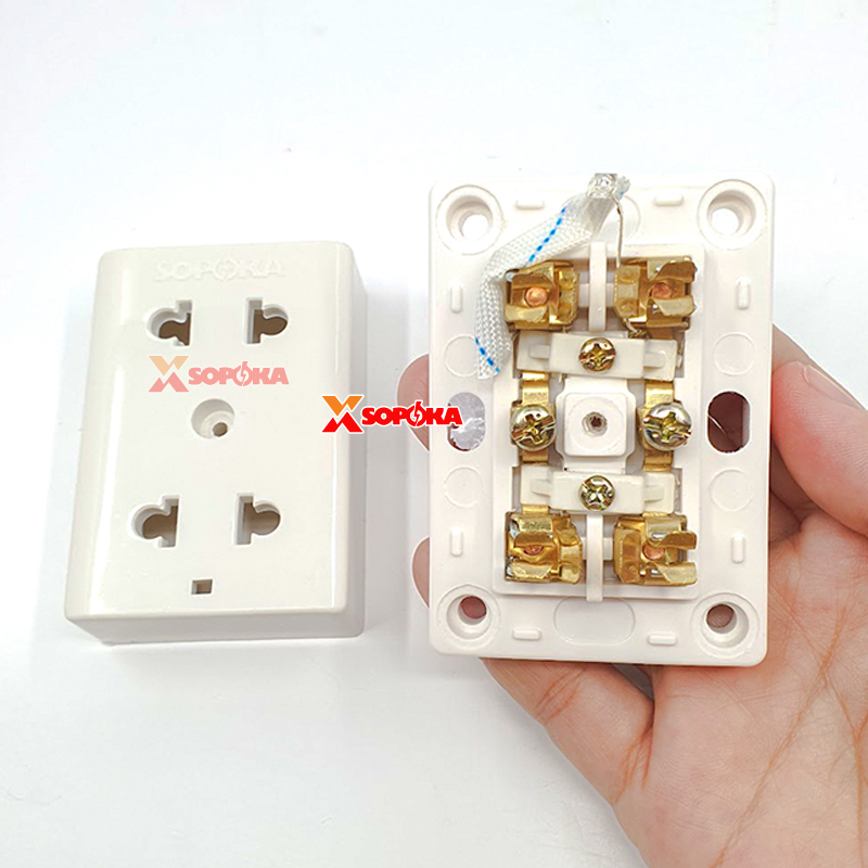 Ổ Cắm Điện 2 Lỗ Gắn Tường/Gắn Táp Lô SOPOKA E12