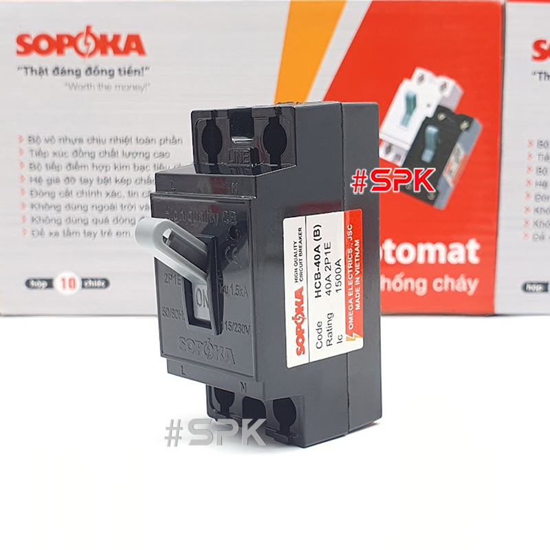 Aptomat CB Cóc 1 Pha HCB SOPOKA Màu Đen – Chống Cháy, An Toàn