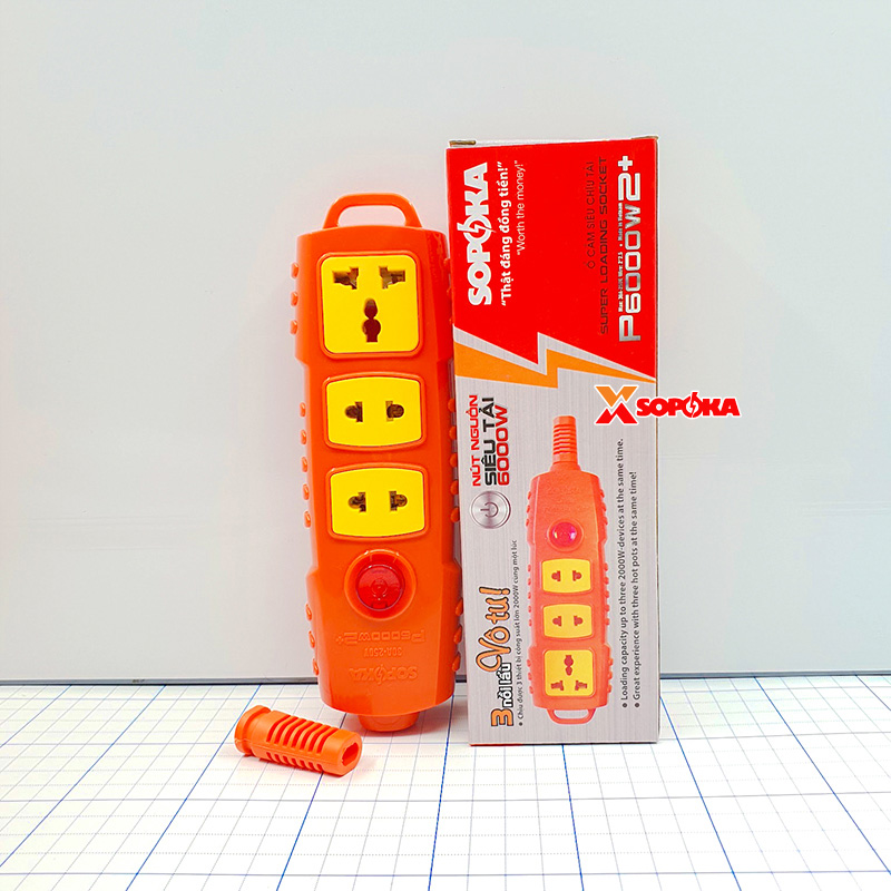 Ổ Cắm Điện 3 Lỗ 6000W Không Dây Có Nút Nguồn P6000W2+ SOPOKA