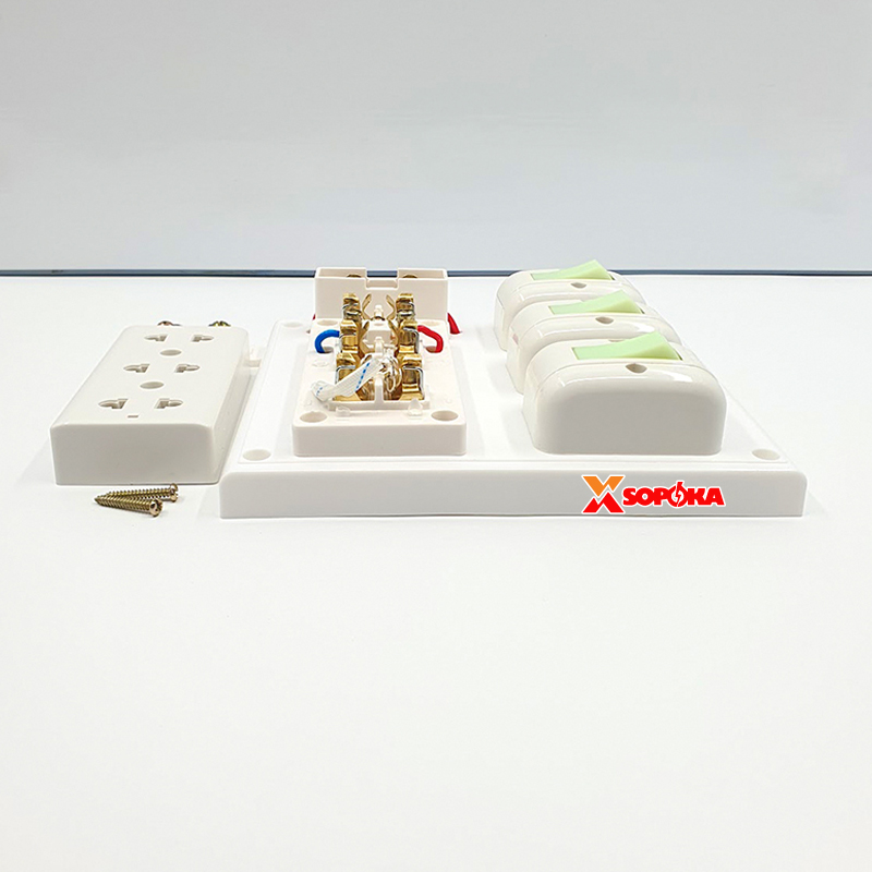 Bảng Điện Táp Lô 3 Công Tắc 3 Ổ Cắm Có Cầu Chì 3CT SOPOKA