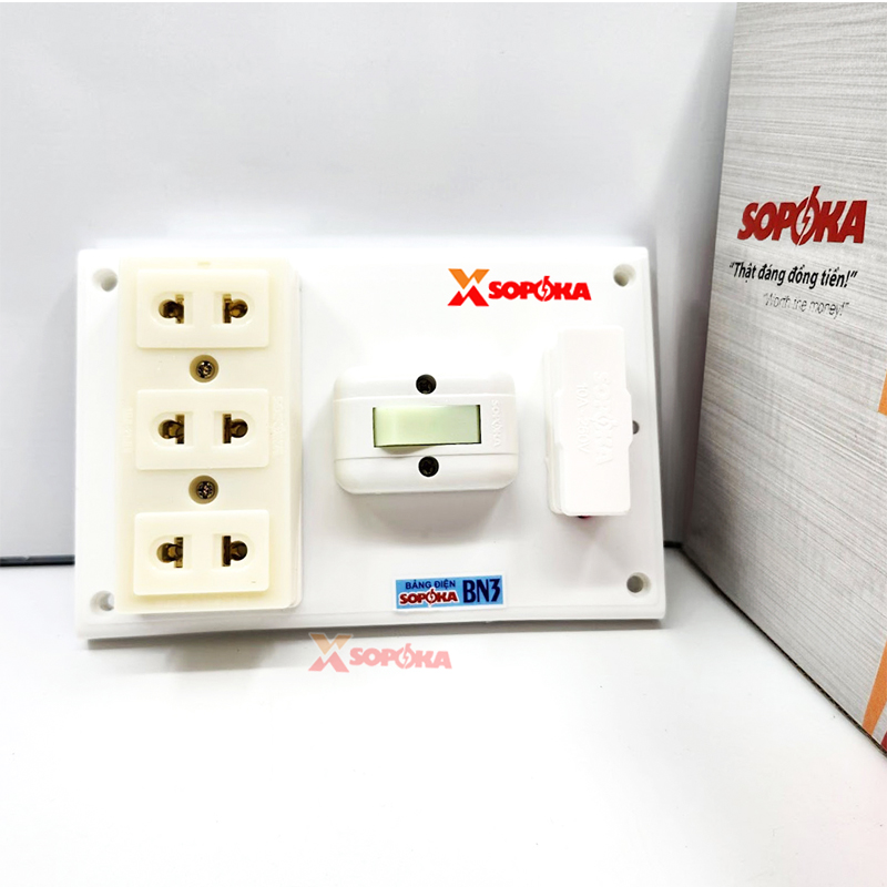 Bảng Điện Táp Lô 1 Công Tắc 3 Ổ Cắm Có Cầu Chì BN3 SOPOKA