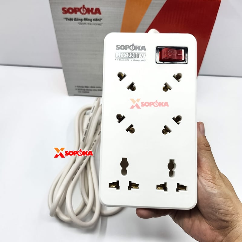 Ổ Cắm Điện 6 Lỗ Chéo Lõi Chịu Nhiệt 2200W 6A2 SOPOKA