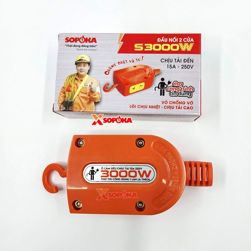 SOPOKA Ổ Cắm – Đầu Nối Điện 2 Cổng S3000W Có Móc Treo Siêu Chịu Tải