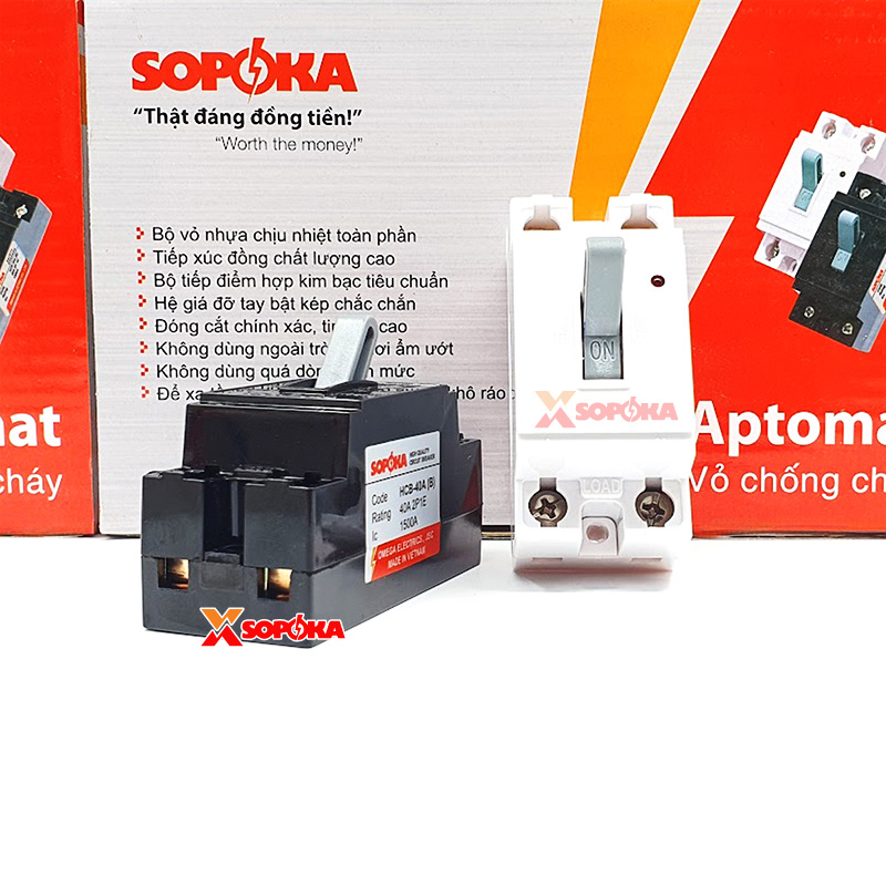 Aptomat CB Cóc 1 Pha HCB SOPOKA Màu Trắng – Chống Cháy, An Toàn