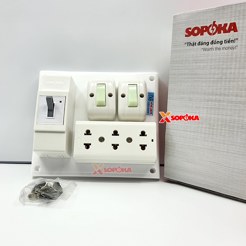 Bảng Điện Táp Lô 2 Công Tắc 3 Ổ Cắm Có CB 30A BN21 SOPOKA