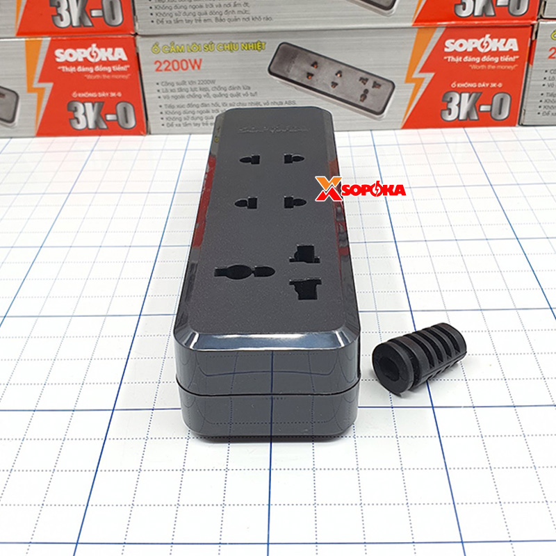 Ổ Cắm Điện 3 Lỗ 2200W Lõi Sứ – Không Dây 3K-0 SOPOKA