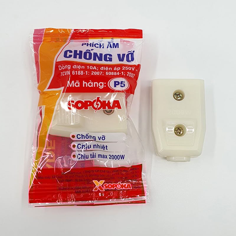 Phích Cắm Điện Âm Trắng Phích Cắm Cái P5 Chống Vỡ SOPOKA