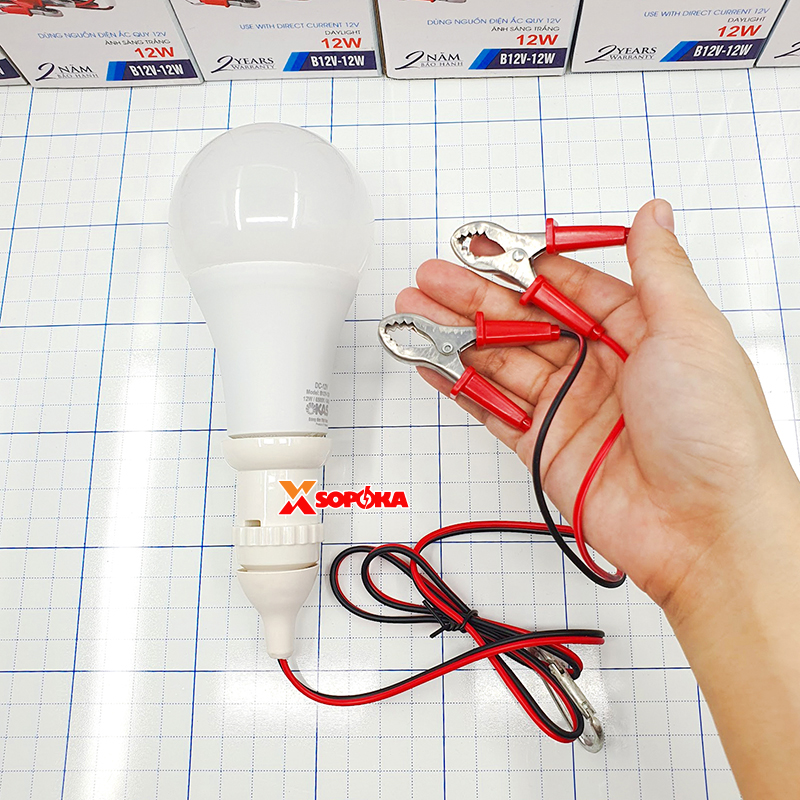 Bóng Đèn Led Dùng Bình 12V Liền Dây Kẹp Đui Vặn Xoáy E27 SOPOKA
