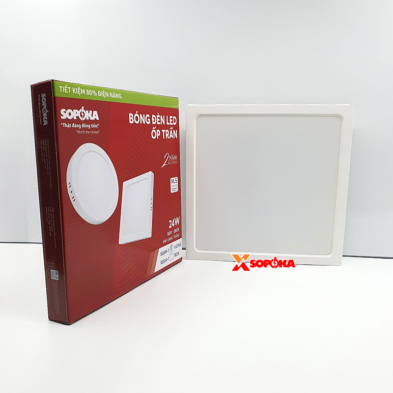 Bóng Đèn LED SS24W Ốp Trần Vuông 24 W Sáng Trắng Vành Nhựa SOPOKA