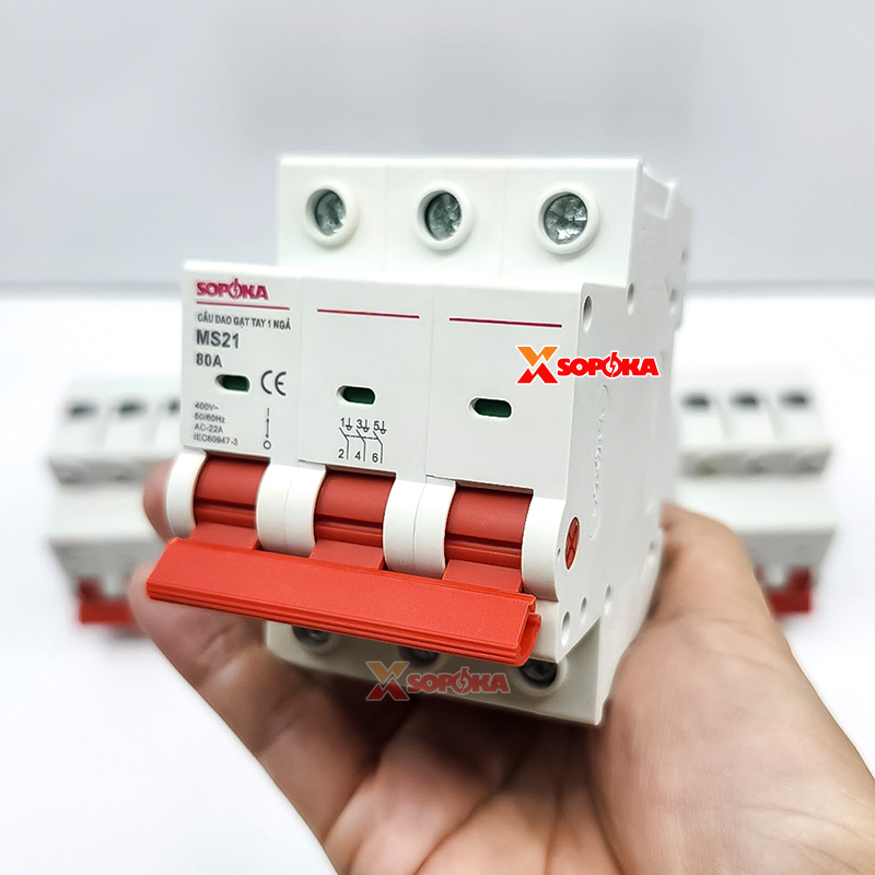SOPOKA Cầu Dao Gạt Tay 1 Ngã 3P MS21 (15A–80A)