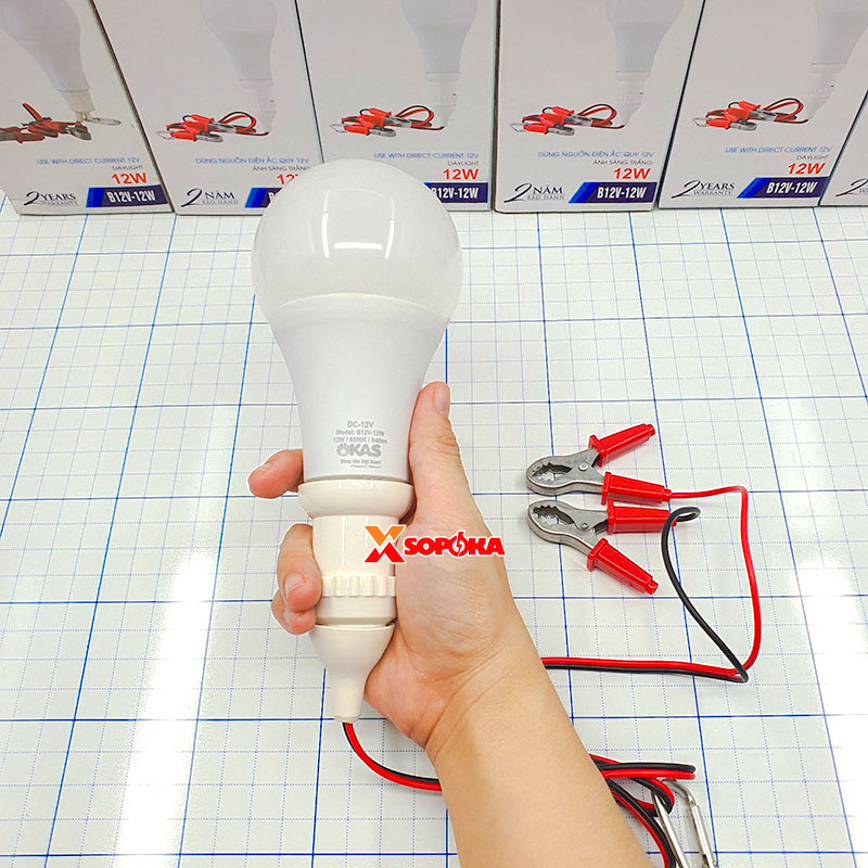 Bóng Đèn Led Dùng Bình 12V Liền Dây Kẹp Đui Vặn Xoáy E27 SOPOKA