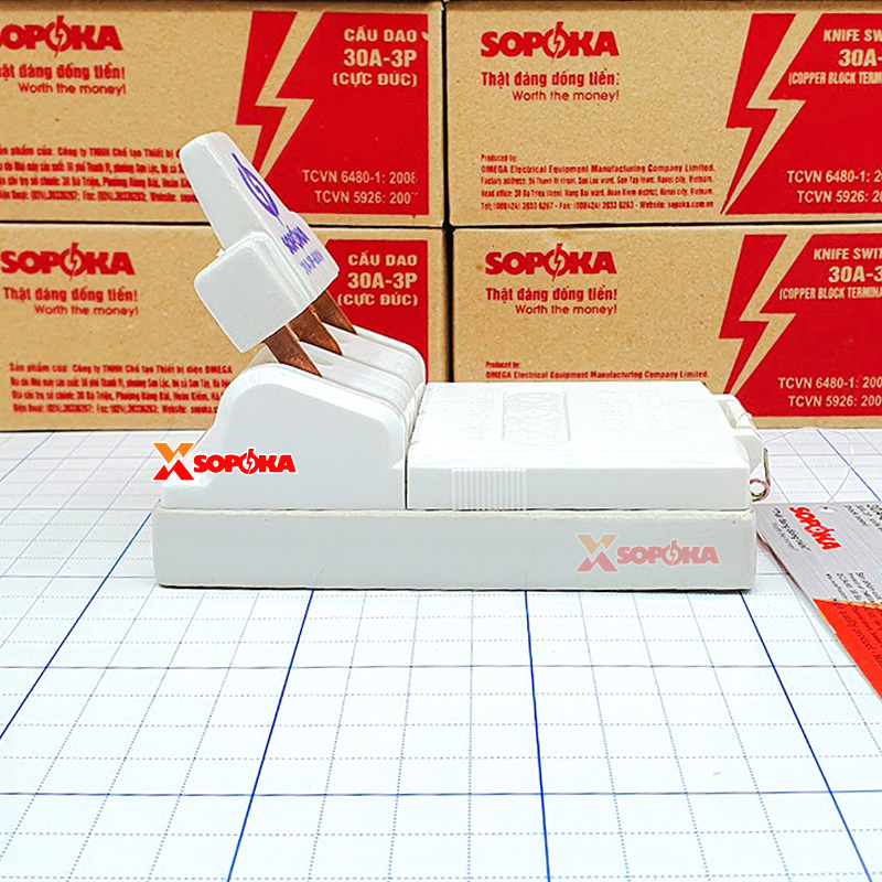 Cầu Dao Điện Đế Sứ 3 Pha 3P Cực Đúc Màu Trắng 30 A 600 V – Mã D9 SOPOKA