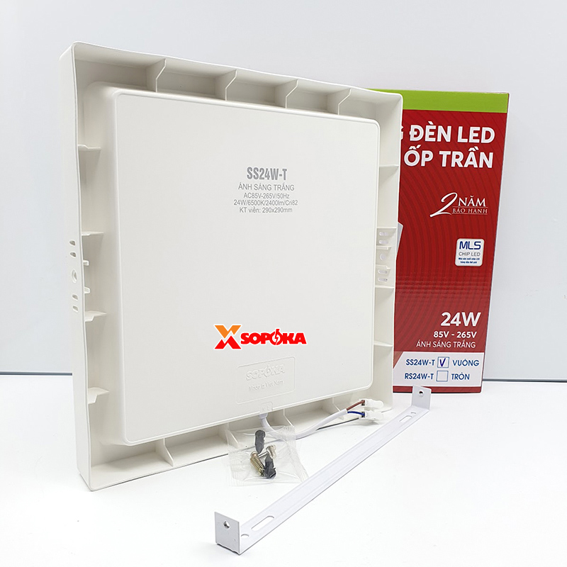 Bóng Đèn LED SS24W Ốp Trần Vuông 24 W Sáng Trắng Vành Nhựa SOPOKA