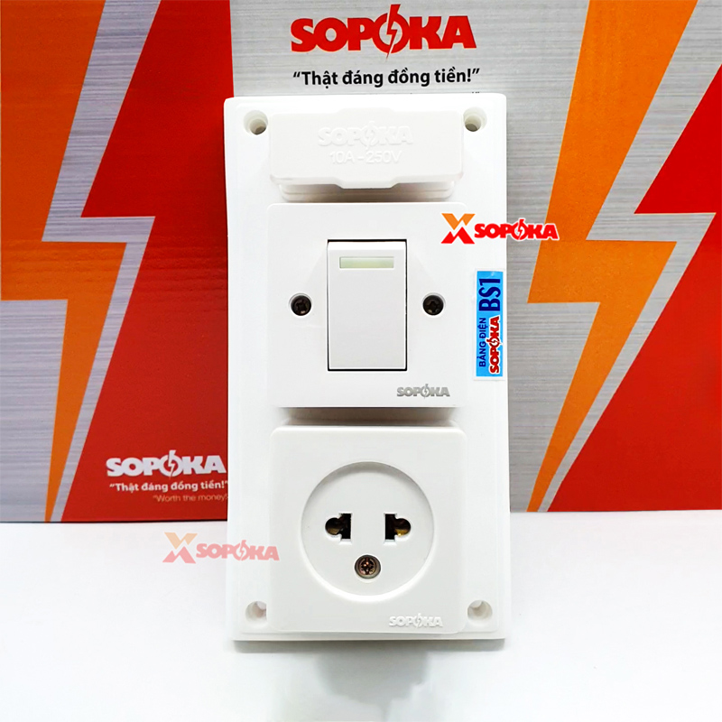 Bảng Điện 1 Công Tắc 1 Lỗ Cắm Có Cầu Chì BS1 SOPOKA