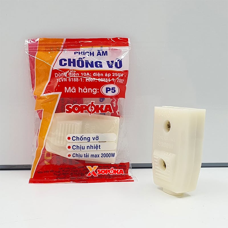 Phích Cắm Điện Âm Trắng Phích Cắm Cái P5 Chống Vỡ SOPOKA