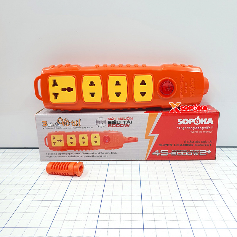 Ổ Cắm Điện 4 Lỗ Không Dây 6000W Có Nút Nguồn 4S-6000W2+ SOPOKA